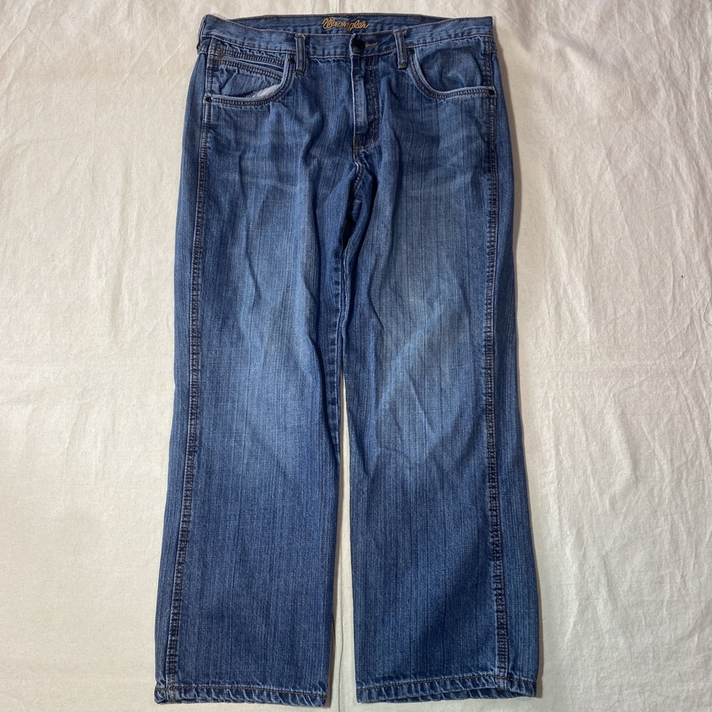 Wrangler Jeans Boot Cut Men's 35x27 Denim Western Cowboy Work Thick Stich